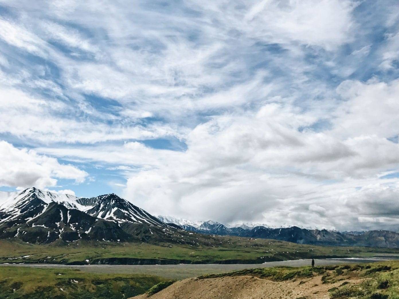 Mountains and blue sky.