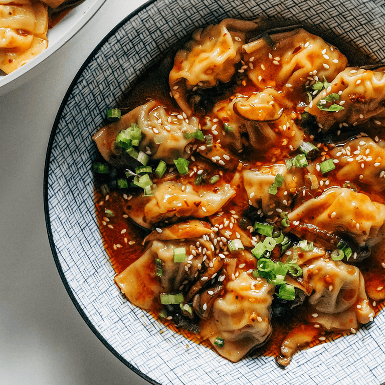 Chicken wontons in a bowl.