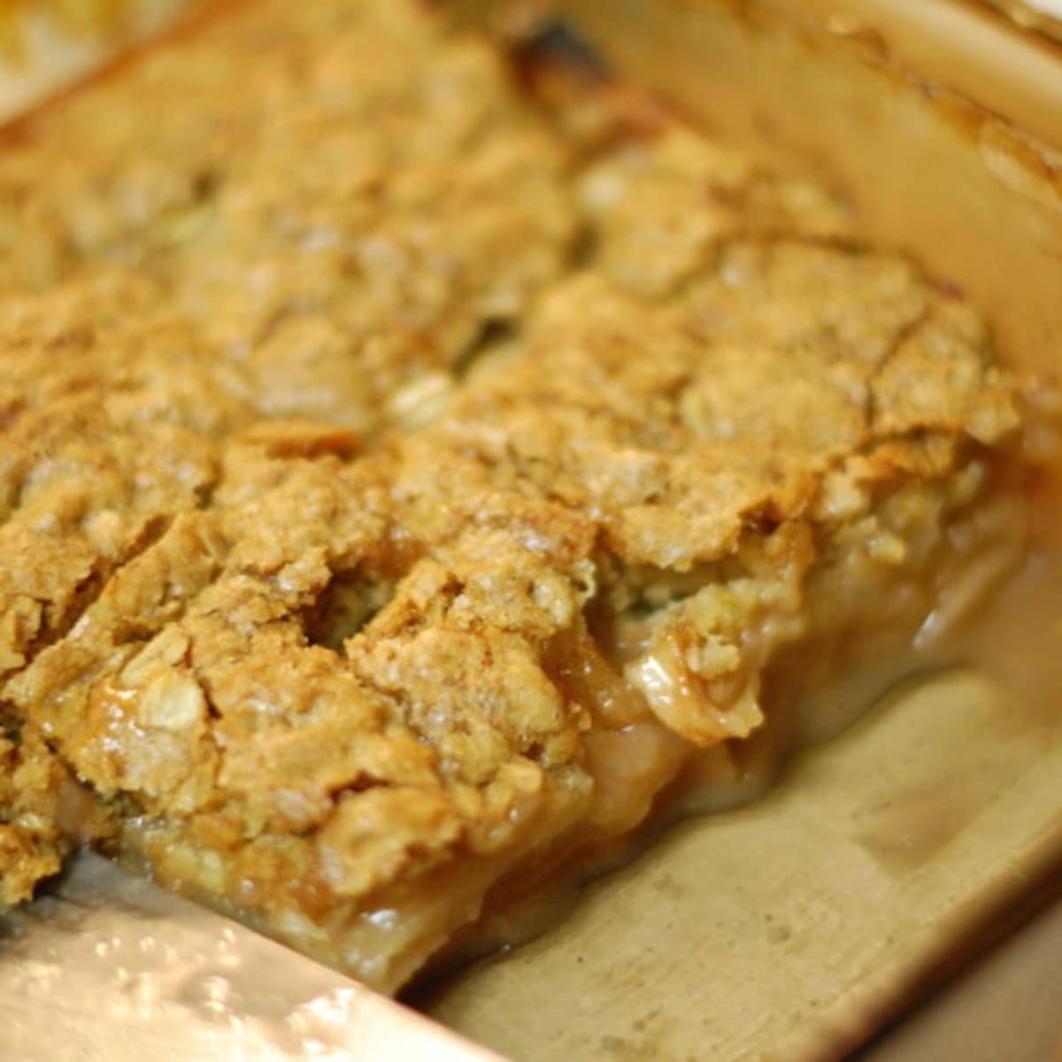 Grandma's Apple Crisp in a dish.