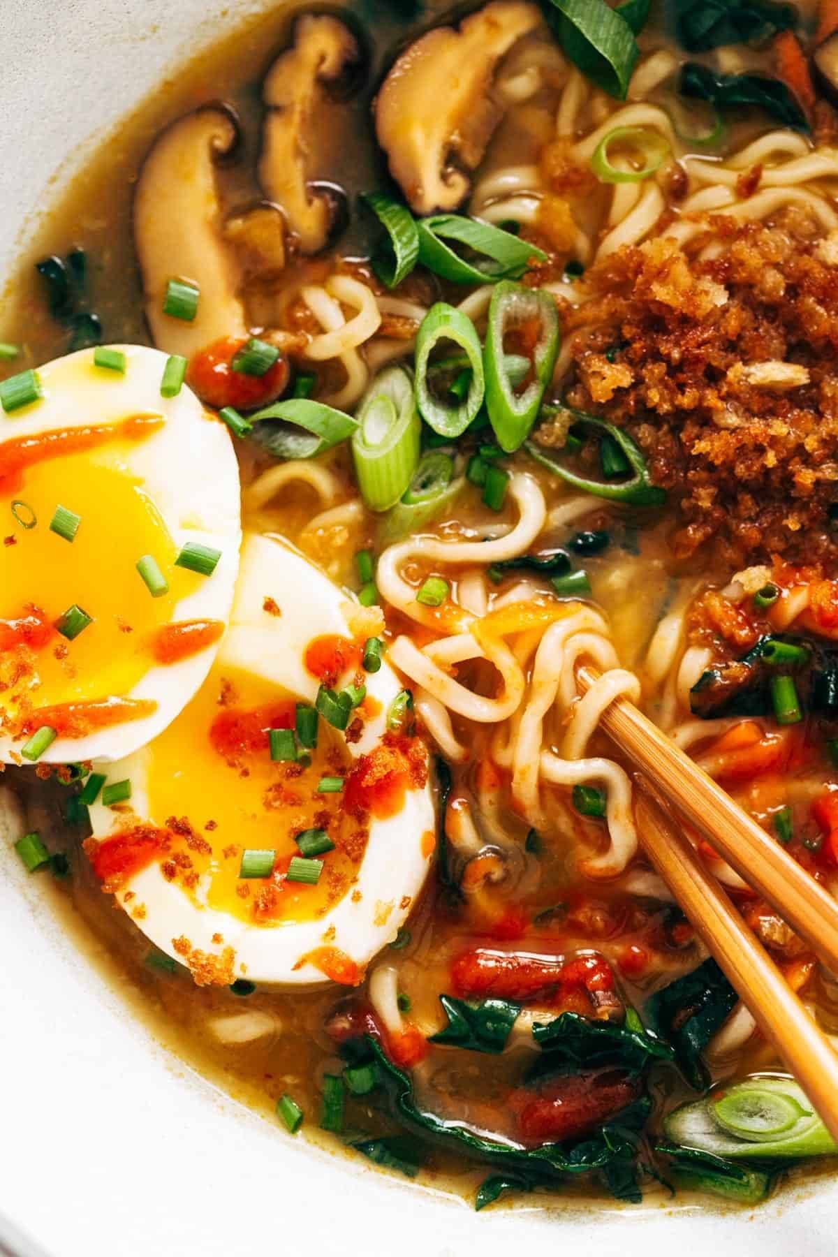 Homemade ramen in a bowl with an egg.