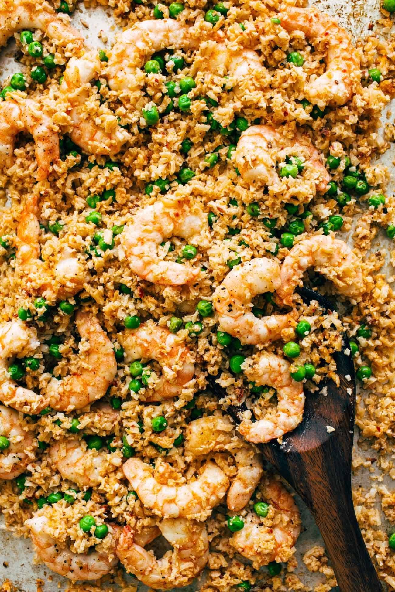 Shrimp and cauliflower rice.