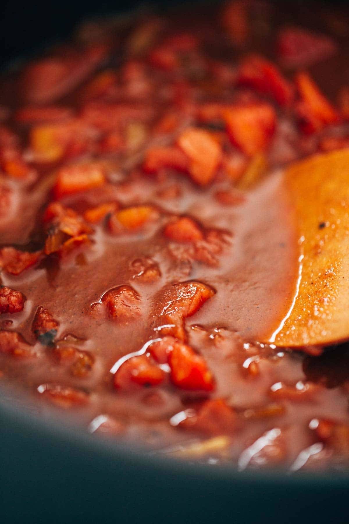 Sauce in a skillet.